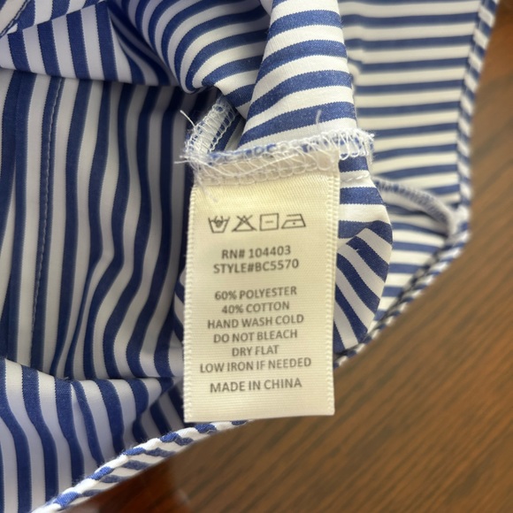 J.O.A Los Angeles Blouse Women's Blue Striped Bow Shoulder Button Up Top - Picture 7 of 8